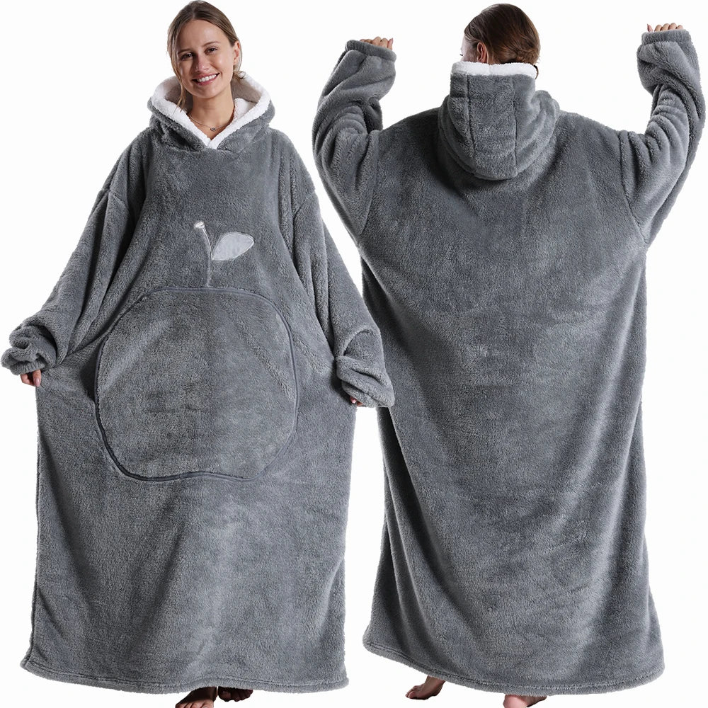 Extra lange tragbare Decke mit Ärmeln – Winter-Flanell-TV-Decke mit Kapuze – bequemes und weiches Fleece für Erwachsene