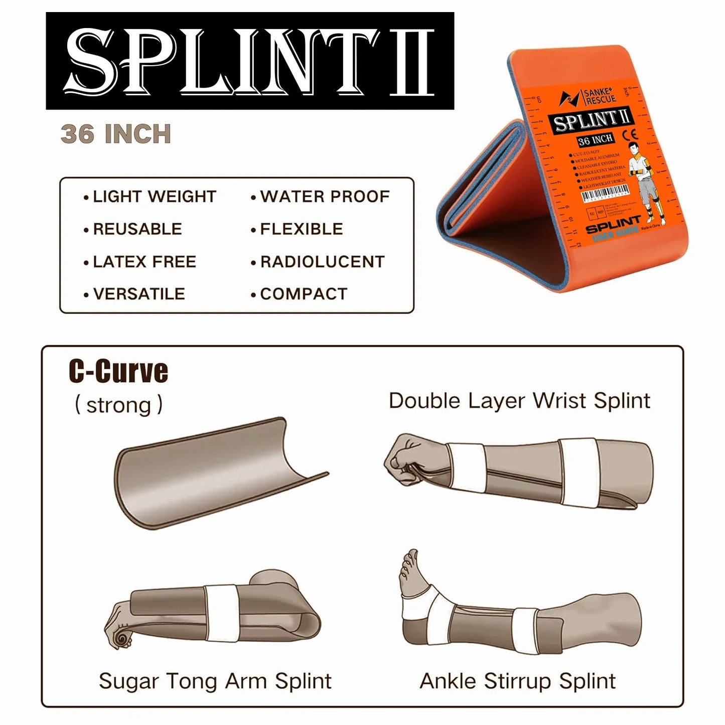 36/18"x4.3" Eerste Hulp Spalk - Pols- en Duimbrace voor Tendinitis, Artritis en Bescherming
