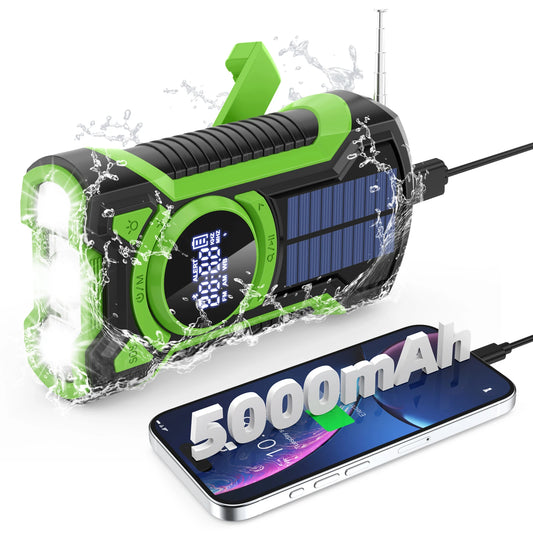 Emergency Radio Hand Crank Solar 5000mAh | IP65 Waterdichte Draagbare AM/FM/NOAA Radio met Bluetooth 5.3