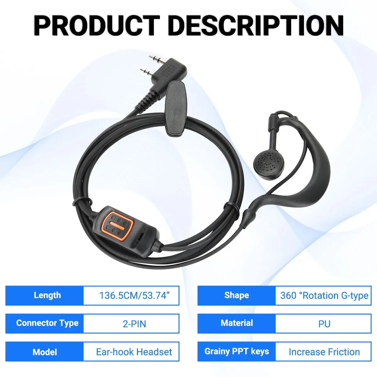 Baofeng-Headset – G-förmiger Ohrhörer mit Mikrofon und PTT für UV-5R, UV-13 PRO, UV-S9 Plus, AR-518 und mehr Walkie-Talkie-Zubehör