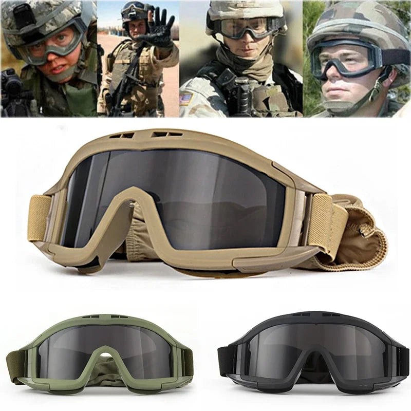 Airsoft Tactische Goggles – 3 Lensen, Wind- en Stofdicht, Veiligheidsbril voor Schieten en Outdoor Sporten
