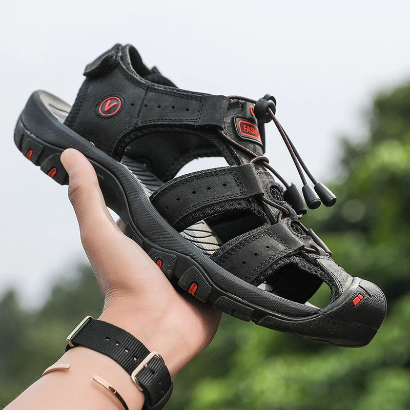Zomerse Herensandalen – Ademend Kunstleren Casual Sandalen met Elastische Band, Outdoor Strand- en Romeinse Schoenen