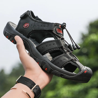 Zomerse Herensandalen – Ademend Kunstleren Casual Sandalen met Elastische Band, Outdoor Strand- en Romeinse Schoenen