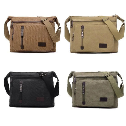 Canvas Schoudertas - Retro Crossbody Unisex Tas, Meerlaagse Opbergruimte, Casual en Duurzaam