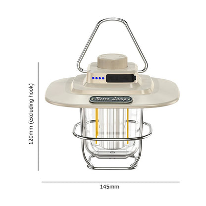 LED Retro Camping Lantaarn | Waterdicht | Type-C Oplaadbaar | Hanglamp met Haak & Batterij Indicator