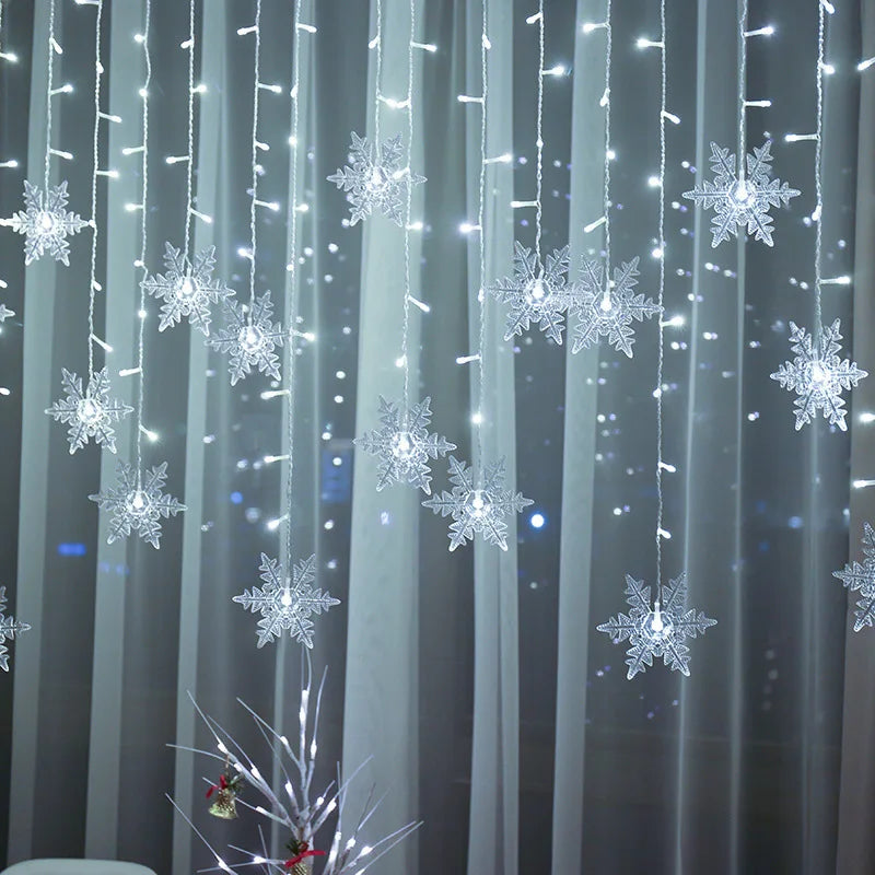 3,2 m lange LED-Schneeflocken-Weihnachtslichter – wasserdichte Vorhanglichter für Partys, Hochzeiten und Weihnachtsdekoration