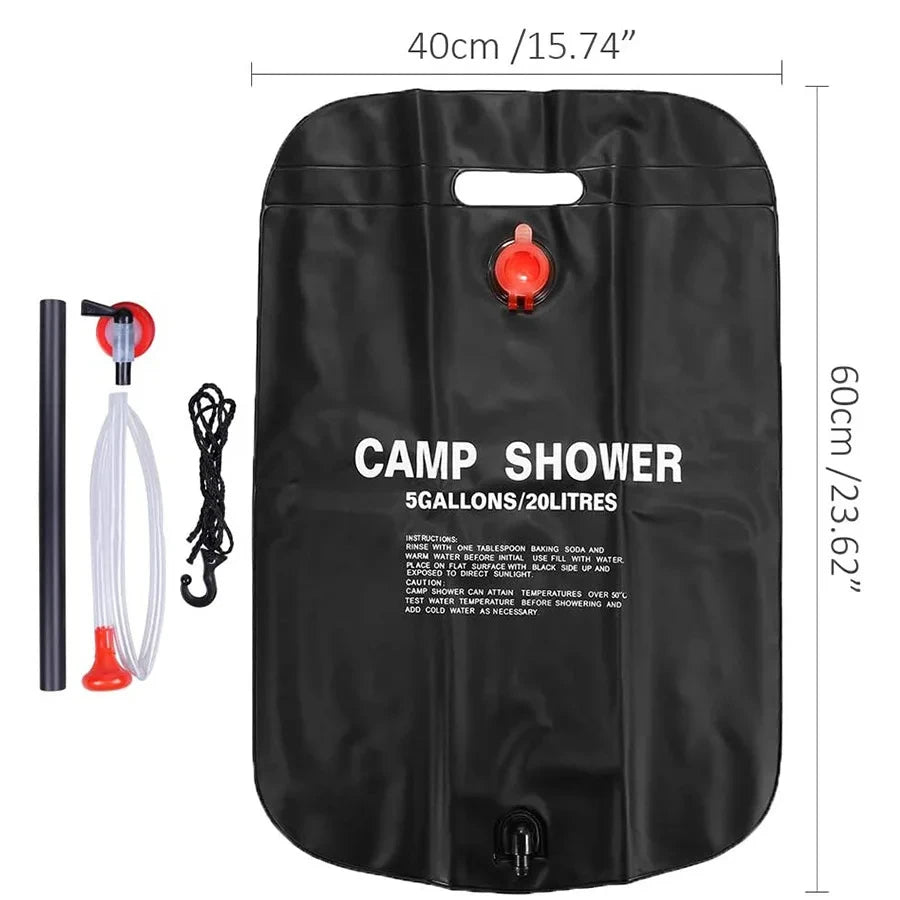 20L/40L Vouwbare Solar Douchetas voor Buiten, Camping, Hiking & Reizen – Verwarmd Water, Compact & Duurzaam