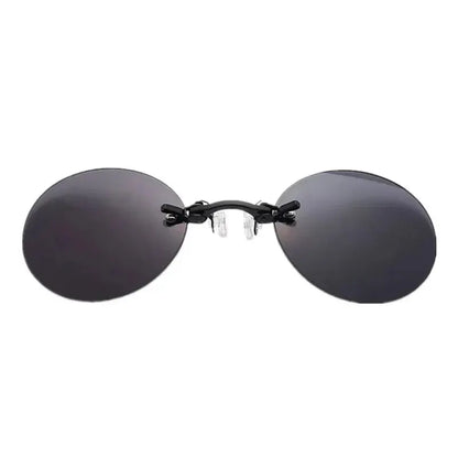 Clip-On Neuszonnebril - Rond Rimless Matrix Morpheus Zonnebril voor Mannen, Mini Frameless Vintage Stijl met UV400 Bescherming