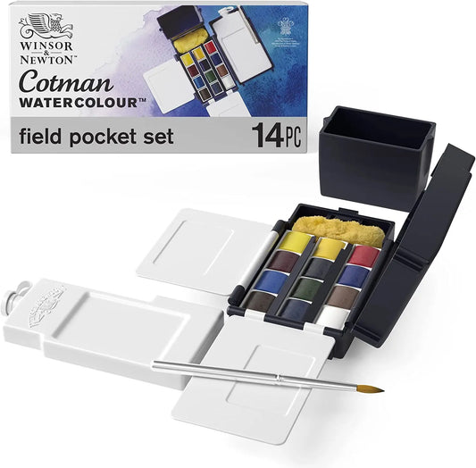 Winsor & Newton Cotman Waterverf Set | 12 Kleuren Half-Pans voor Buiten Schilderen in Plastic Doos