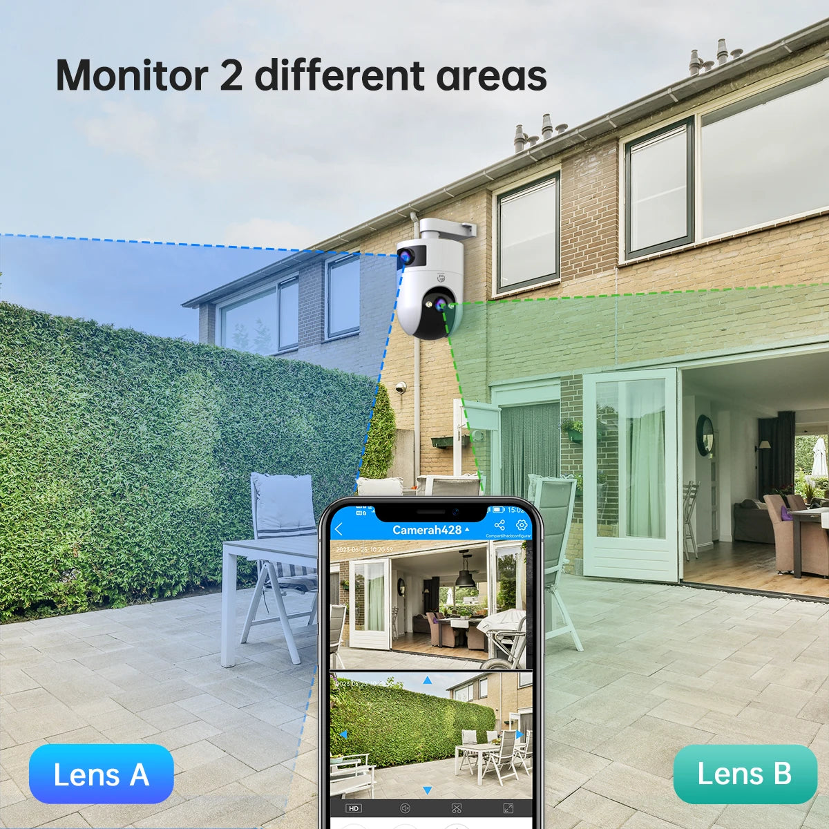 4K 6MP PTZ-WLAN-Kamera – Outdoor-IP-Kamera mit zwei Objektiven und zwei Bildschirmen, KI-Tracking, Bewegungserkennung und Zwei-Wege-Audio