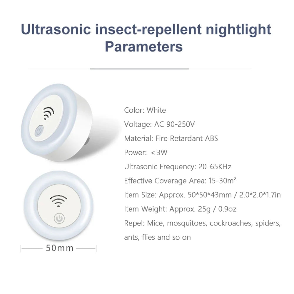 Plug-in Ultrasonic Pest Repellent & Nachtlamp, Elektronische Mosquito, Muizen en Insecten Repeller met Frequentieverandering, Veilig en Stil