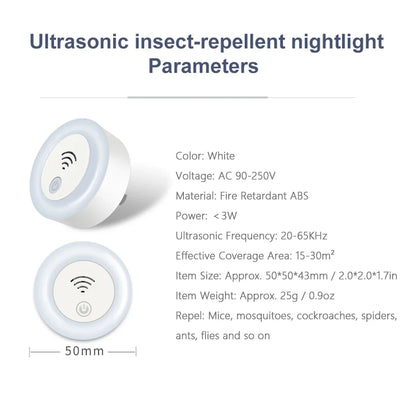 Plug-in Ultrasonic Pest Repellent & Nachtlamp, Elektronische Mosquito, Muizen en Insecten Repeller met Frequentieverandering, Veilig en Stil