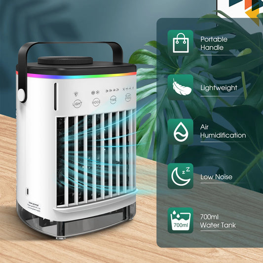 Draagbare Mini Aircooler – USB Evaporatieve Ventilator met Luchtbevochtiger & Luchtreiniger voor Thuis