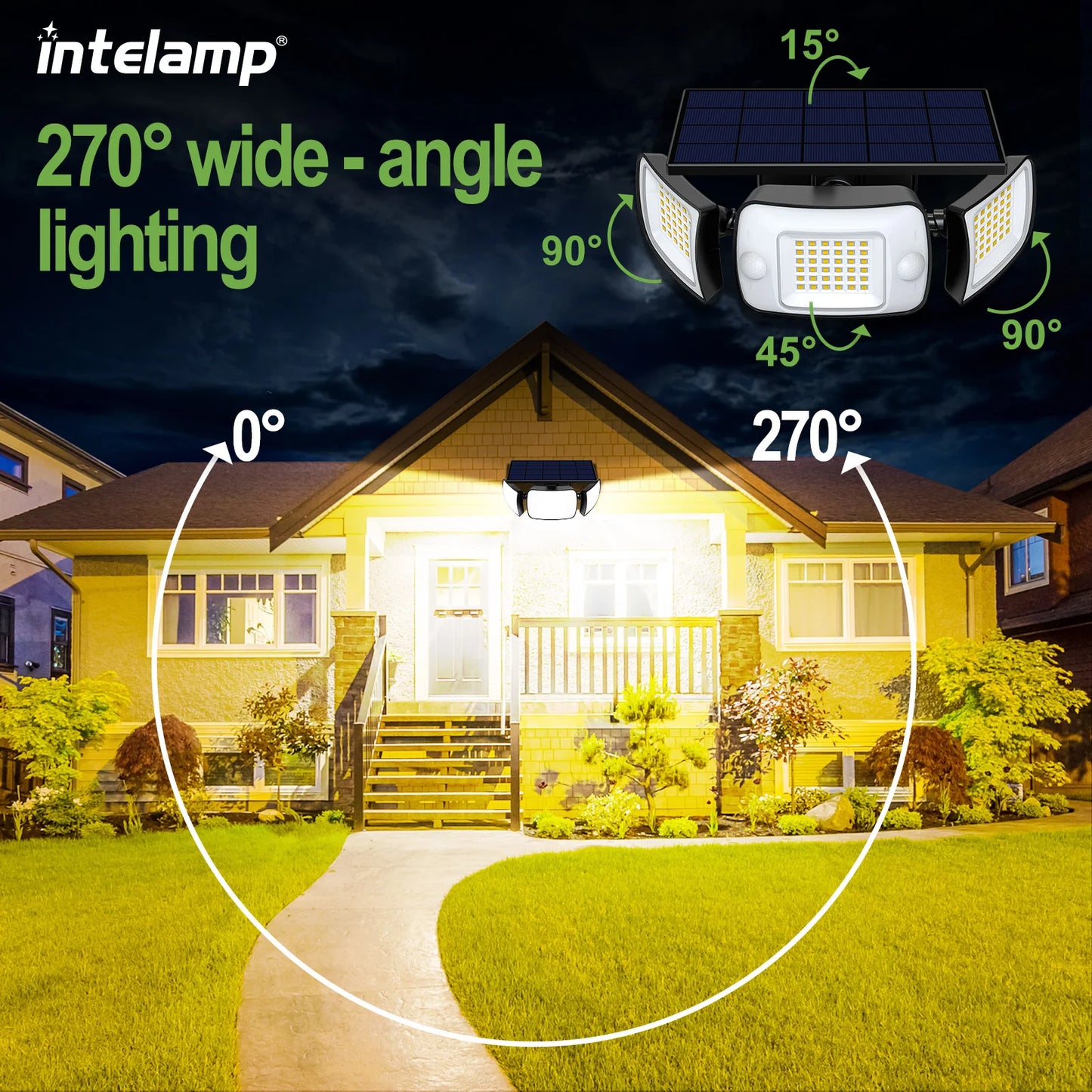 Outdoor Solar Lamp | 3-Koppige Dual Motion Sensor LED Lamp 1200lm, 270° Waterdicht Buitenlicht