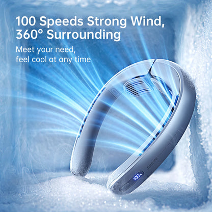Draagbare Nekventilator – 100 Snelheden, 5000mAh Batterij, 17 Uur Werkduur, USB Oplaadbare Bladloze Neckband Fan