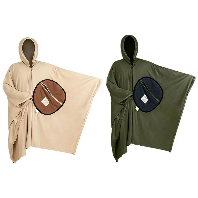 Draagbare Poncho Slaapzak – Warme Fleece Hoodie Slaapzak & Deken | Perfect voor Kamperen & Outdoor Avonturen
