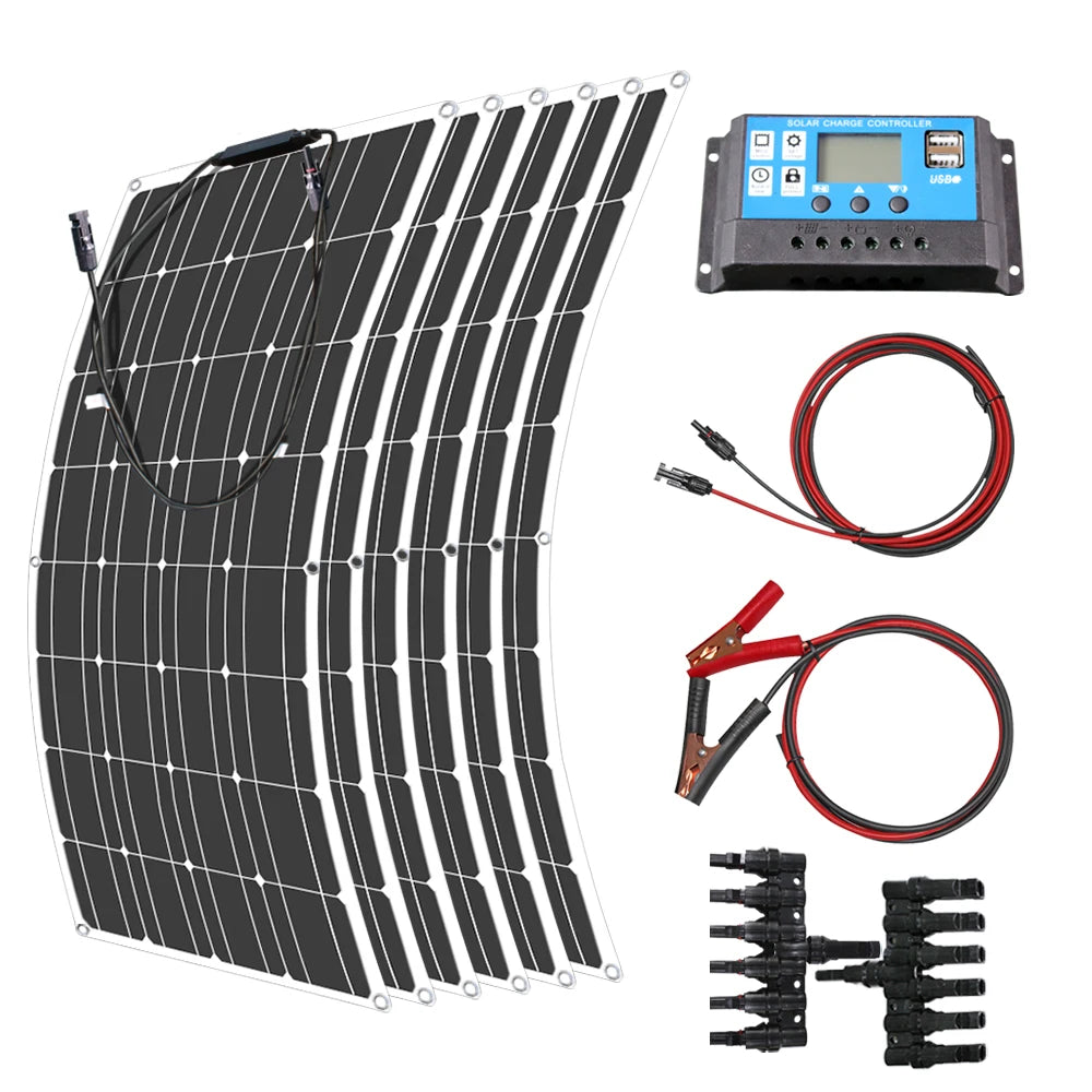 12V Flexibel Monokristallijn Zonnepaneel – 100W tot 600W Waterdicht Solar Panel voor RV & Boot