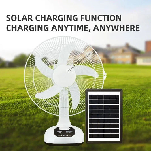 Draagbare Solar Tafelventilator – 12" Oplaadbare AC/DC Ventilator met LED & USB Poorten
