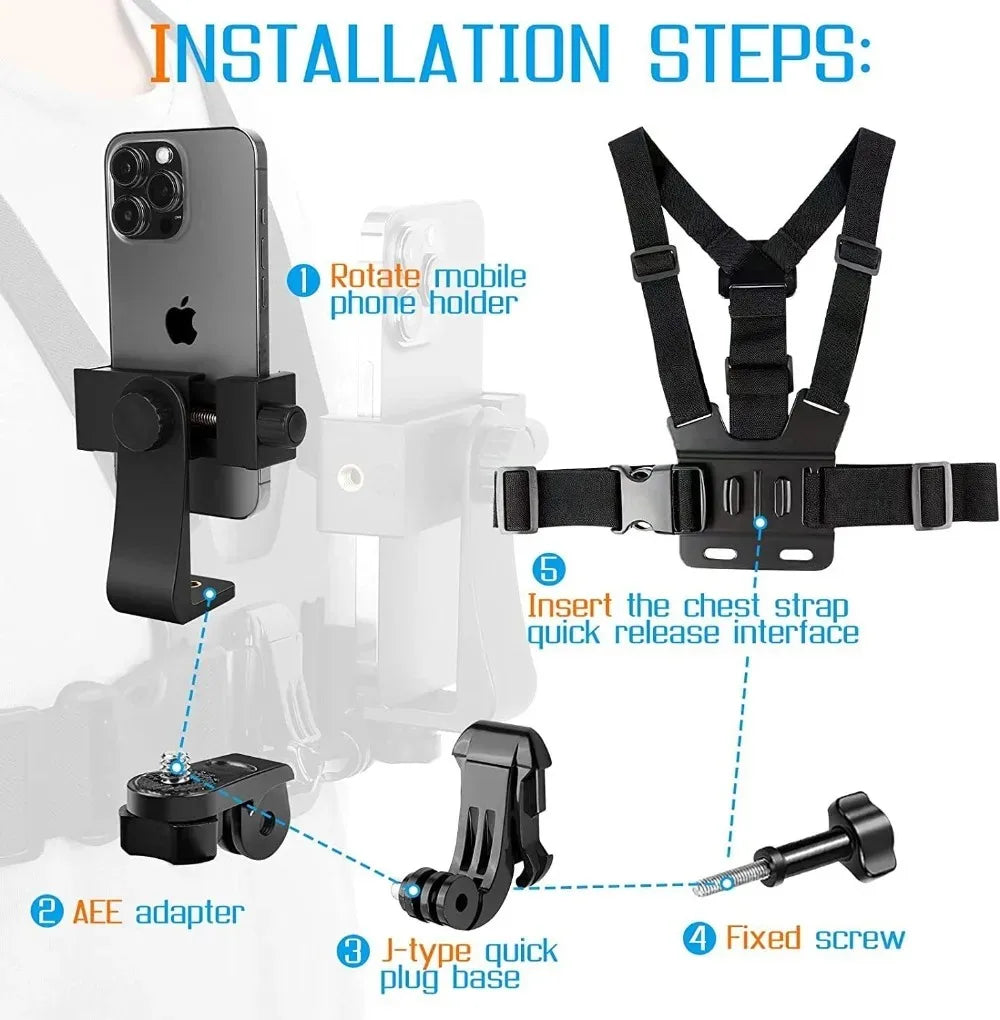 Verstelbare Telefoon Clip Houder met Borstband | Sportcamera en Mobiele Telefoon Bevestiging voor Outdoor Opnames