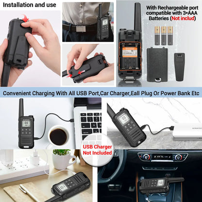 2 Stück Baofeng F22 Mini-Walkie-Talkie – PMR/FRS-lizenzfrei, wasserabweisend, Typ-C wiederaufladbar, mit NOAA, ideal für die Jagd