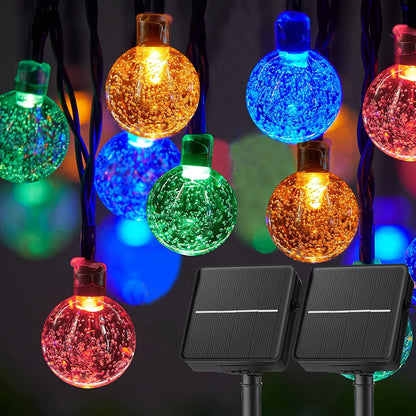 LED-Solar-Lichterkette – 60 wasserdichte LED-Kristallkugel-Lichter mit 8 Modi für Garten, Party und Baumdekoration