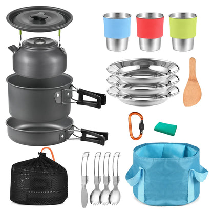 21-teiliges Camping Kochset – Leichtes Topf- und Pfannenset für Outdoor, Camping und Survival