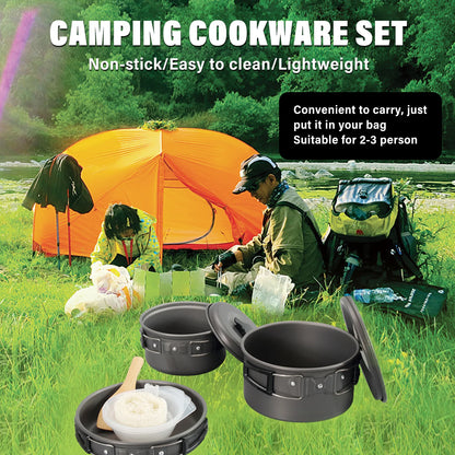 Camping Kookgerei Set - Lichtgewicht Anti-aanbak Potten & Pannen met Opbergtas voor 2-3 Personen