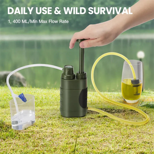 Wasseraufbereitungspumpe für den Außenbereich – 3-stufiger 0,01-Mikron-Wasserfilter für Wandern, Überleben und Camping