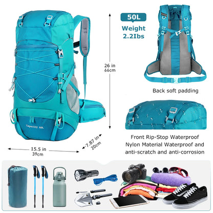 50L Wanderrucksack mit Regenhülle – multifunktionaler Bergsteigerrucksack für Outdoor-Reisen, Trekking und Camping