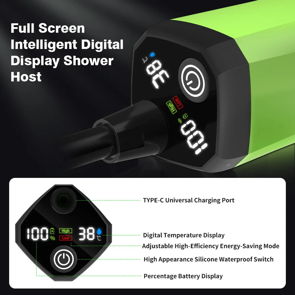 Tragbare Campingdusche mit 6000 mAh und intelligenter Digitalanzeige – für Camping, Wohnmobil und Outdoor