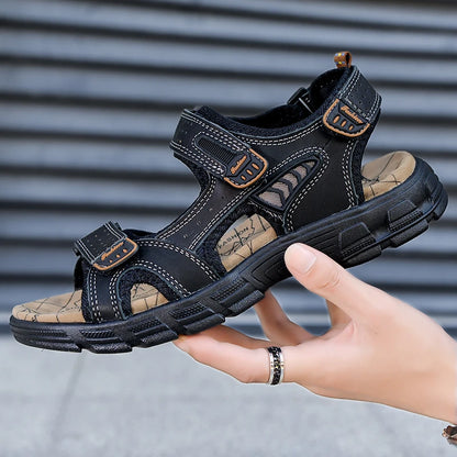 Leren Herensandalen – Lichtgewicht Outdoor Casual Sandalen met Klittenbandsluiting en Rubberzool, Maten 38-46
