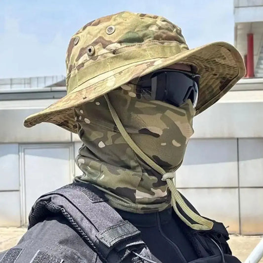 Camouflage Outdoor Hoed met Gezichtsbedekking – UV-bescherming, Verstelbare Boonie Hoed voor Wandelen, Vissen en Kamperen