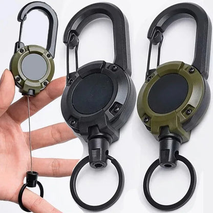 Retractable Heavy Duty Carabiner Keychain – Strong Steel Cable – Outdoor Sporty Keychain Tool