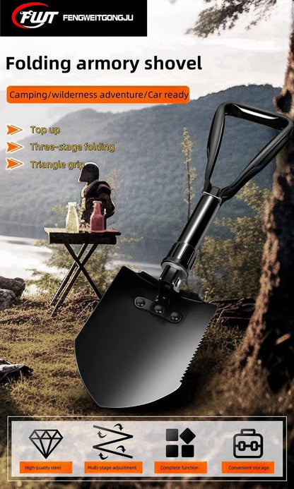 Zusammenklappbare multifunktionale Campingschaufel – langlebige Schaufel aus dickem Karbonstahl