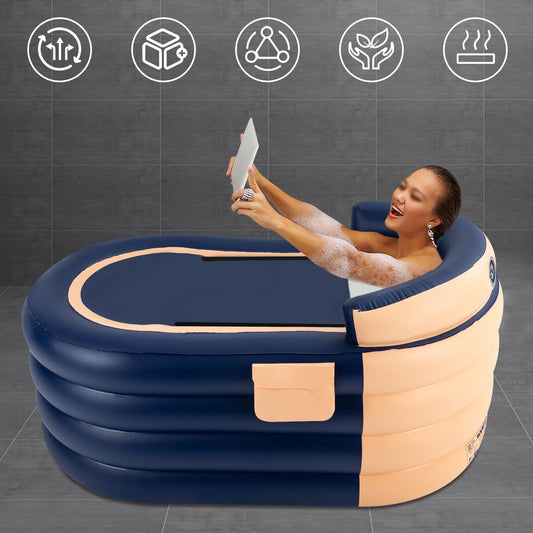 Opblaasbaar Bad – Eco-Vriendelijk PVC, 220 lbs Capaciteit, Draadloze Oplaadbare Luchtpomp, Ergonomisch Ontwerp voor Comfortabel Baden