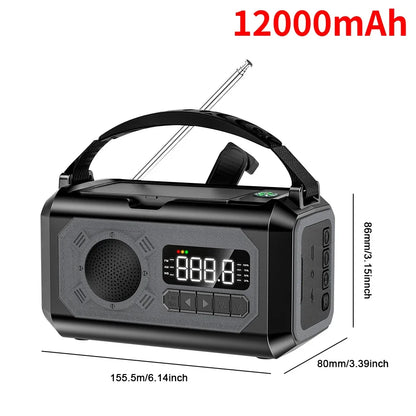 12000mAh Noodradio met Zonnepaneel & Crank – Draagbare AM/FM Radio, Powerbank & Zaklamp voor Outdoor Survival