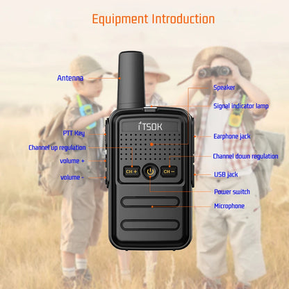 2 Stück Mini-Walkie-Talkie für Kinder – 1–3 km Reichweite, UHF 400–470 MHz, leichtes und farbenfrohes Design