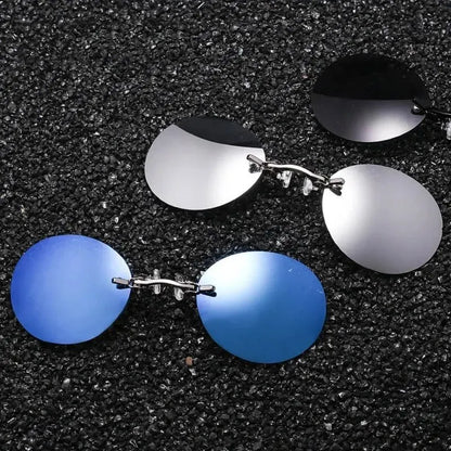 Clip-On Neuszonnebril - Rond Rimless Matrix Morpheus Zonnebril voor Mannen, Mini Frameless Vintage Stijl met UV400 Bescherming
