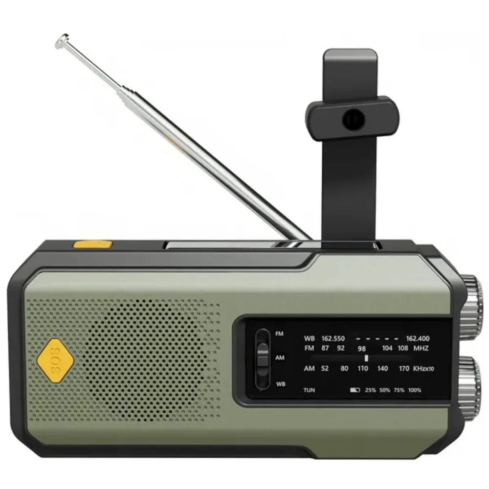 Multifunctionele Weer- en Noodradio – Handcrank, Solar, USB Opladen, Powerbank, LED Zaklamp