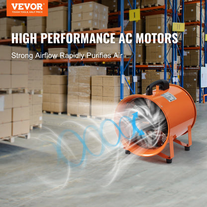 8 Inch Industriële Afzuigventilator – 230W Ventilator met 5M/10M PVC Luchtslang | Draagbare Extractor voor Magazijn & Werkplaats