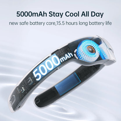 Draagbare Nekventilator – 100 Snelheden, 5000mAh Batterij, 17 Uur Werkduur, USB Oplaadbare Bladloze Neckband Fan