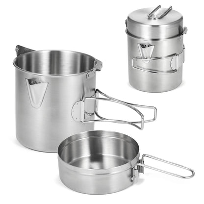 1 l Camping-Wasserkocher aus Edelstahl – tragbarer Outdoor-Topf mit klappbarem Griff für Camping und Rucksackreisen