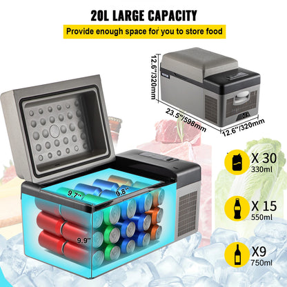 20L Draagbare Compressor Auto Koelkast – Mini Vriezer voor Auto, Reizen, Vissen & Outdoor, 12/24V DC & 110-240V AC