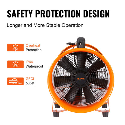 8 Inch Industriële Afzuigventilator – 230W Ventilator met 5M/10M PVC Luchtslang | Draagbare Extractor voor Magazijn & Werkplaats
