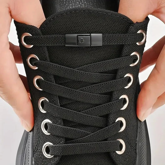 8 mm elastische Schnürsenkel zum Binden – flache Schnürsenkel mit Druckknopfverschluss für Turnschuhe und Freizeitschuhe