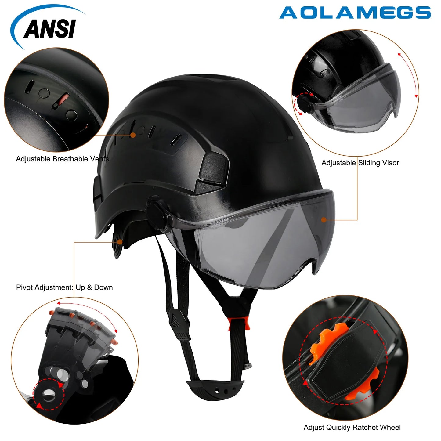 CE Veiligheidshelm met Bril – Ademend ABS Bouwhelm voor Bouw, Industrie & Redding