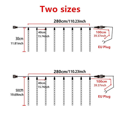 Wasserdichte LED-Meteorregen-Girlandenlichter – Weihnachts- und Straßendekoration, 30 cm/50 cm Röhren, EU-Stecker