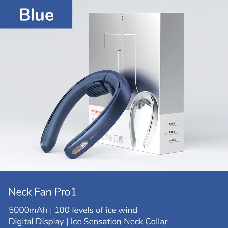 Draagbare Nekventilator – 100 Snelheden, 5000mAh Batterij, 17 Uur Werkduur, USB Oplaadbare Bladloze Neckband Fan