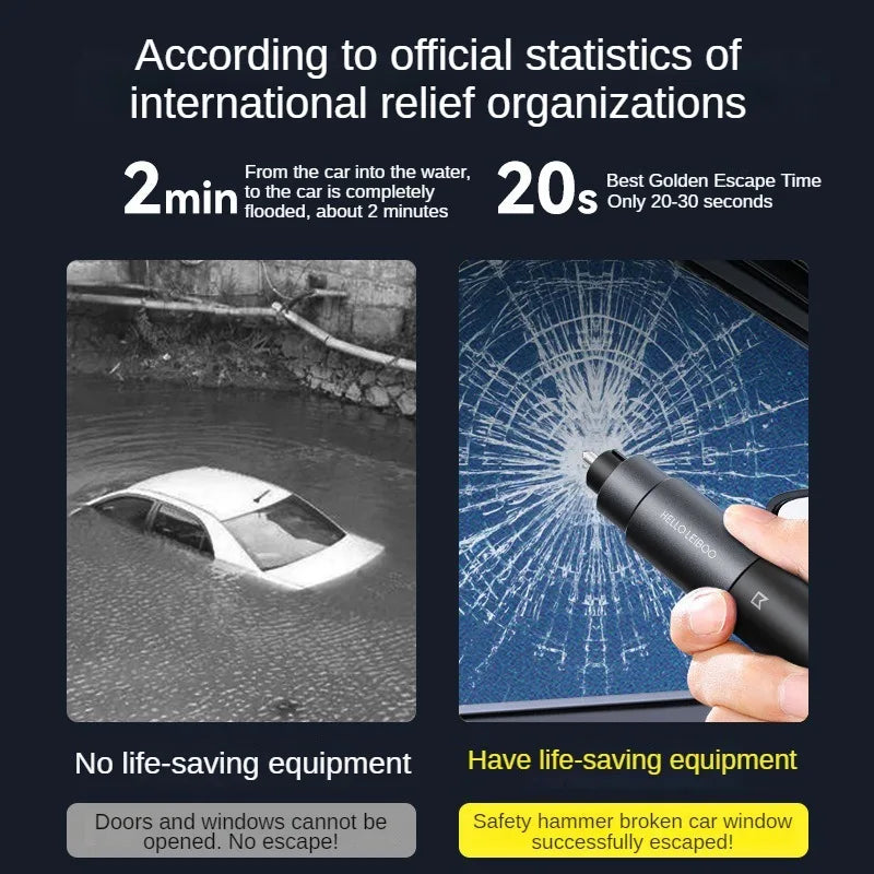 2-in-1 Auto Veiligheidshamer en Noodramenbreker – Hoge Hardheid Tungsten Staal, Gordelsnijder, Reddingshulpmiddel voor Auto