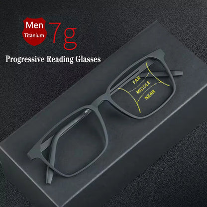 Pure Titanium Multifocale Leesbril – Anti-Blauw Licht, Automatische Aanpassing, Unisex Bril voor Dichtbij en Veraf